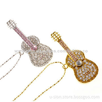 Diamond Guitar Jewelry USB Flash Drives, 128MB to 64GB Capacity, User-defined Colors,5-year Warranty